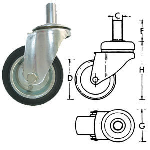 RUOTA CON SUPPORTO A CODULO BOCCOLA IN NYLON 100