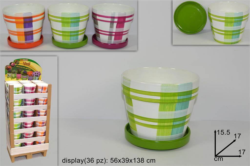 *VASO CON PIATTINO DECORATO QUADRI ASSORTITI