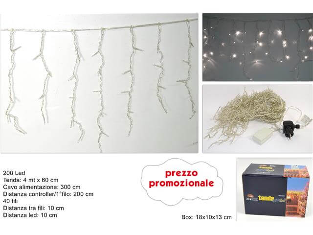 *TENDA LED 200LUCI MT.4 C/GIOCO BIANCO LUCE FREDDA