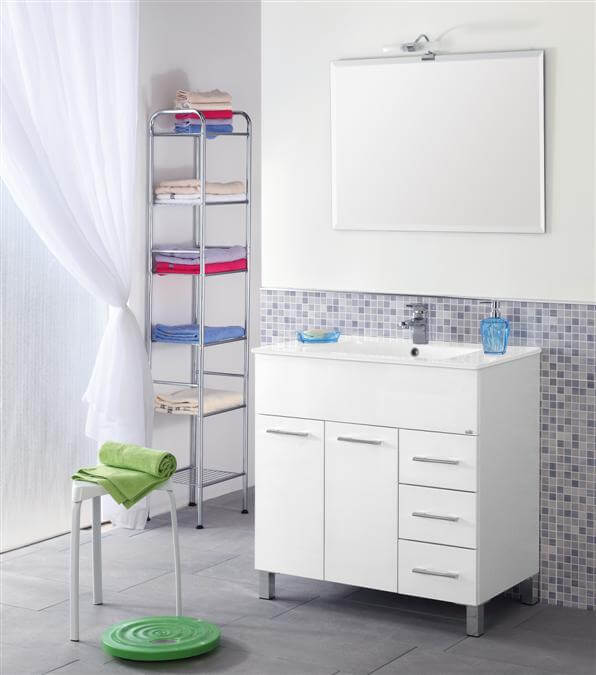 MOBILE BAGNO 3 CASSETTI+ANTA CM.80 BIANCO