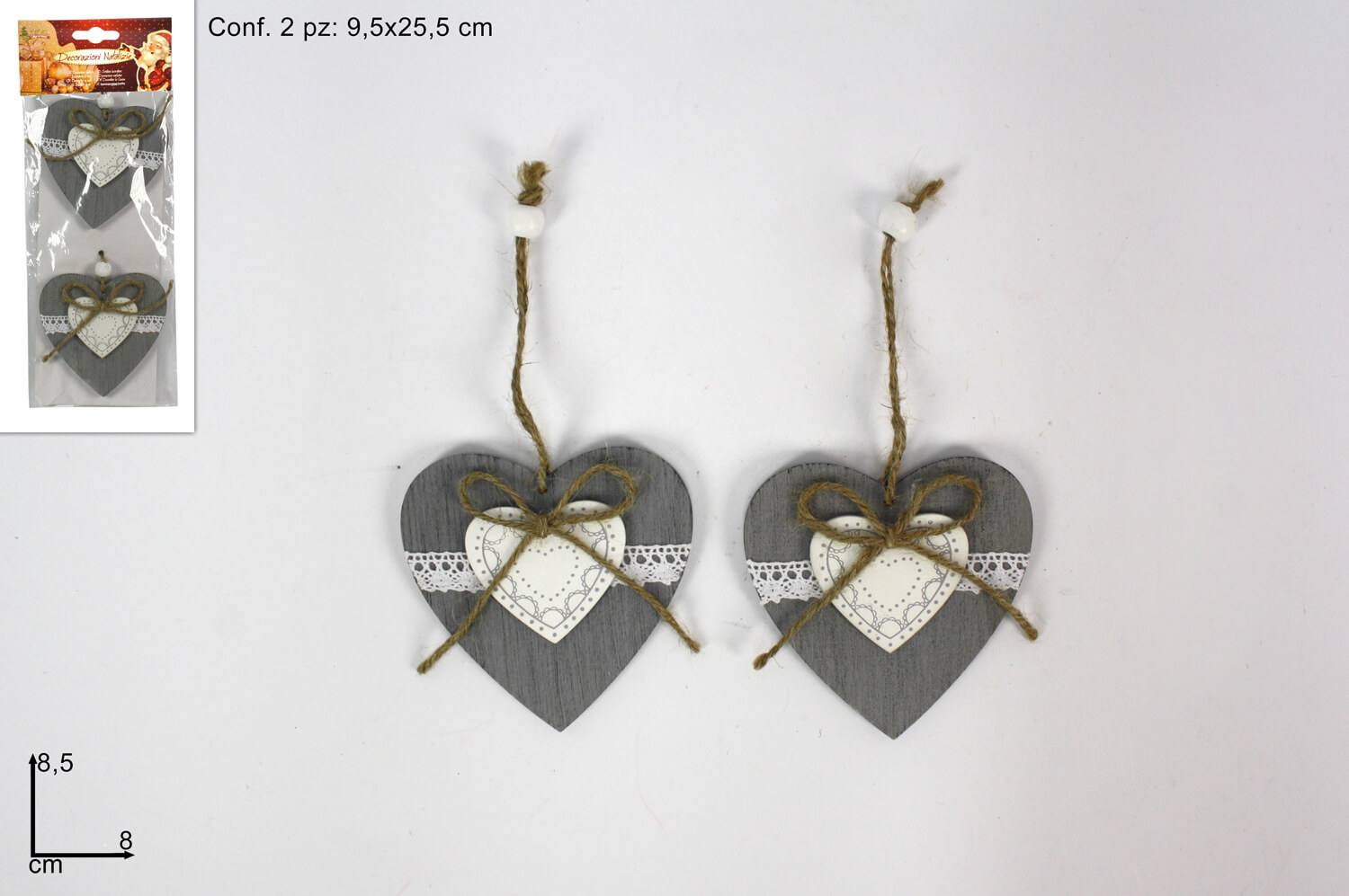 SET2 PENDENTI LEGNO CUORE GRIGIO