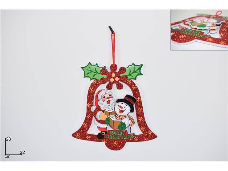 PENDENTE CAMPANA C/PERSONAGGIO 3D MERRY CHRISTMAS