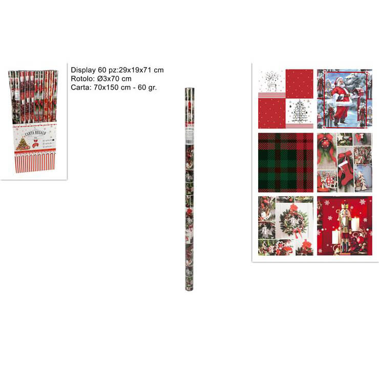 ROTOLO CARTA REGALO NATALIZIA CM.70X150