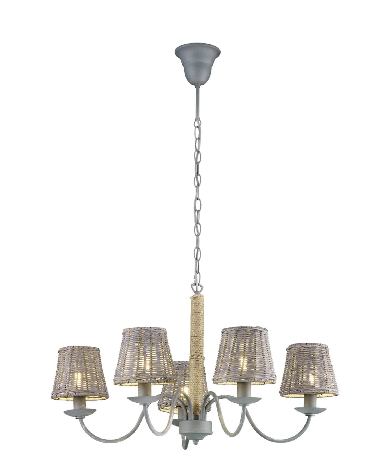 *ROTIN LAMPADARIO 5LUCI RATTAN GRIGIO ANT.D.70 E14