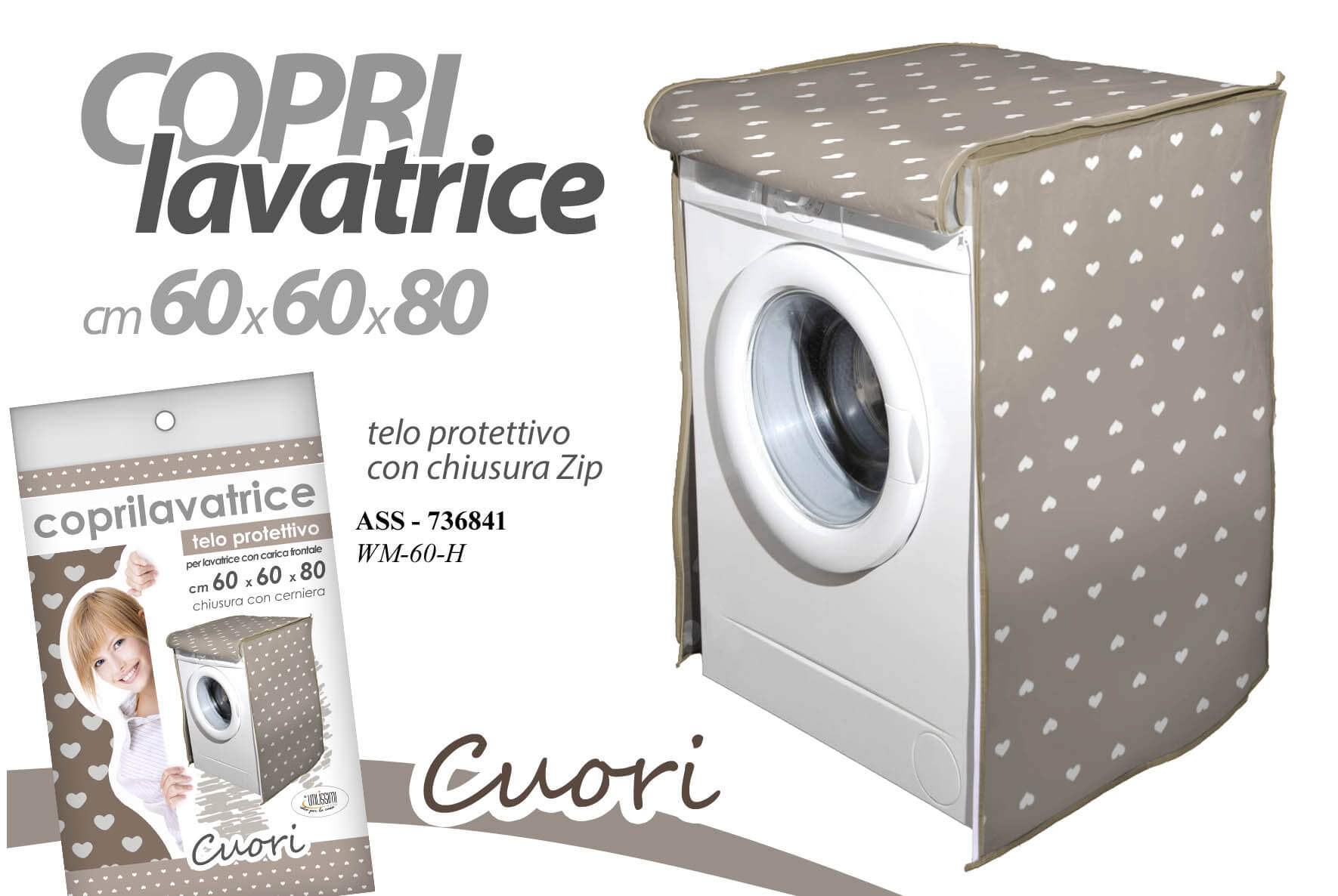 COPRILAVATRICE CM.60X60X80 CUORI TORTORA