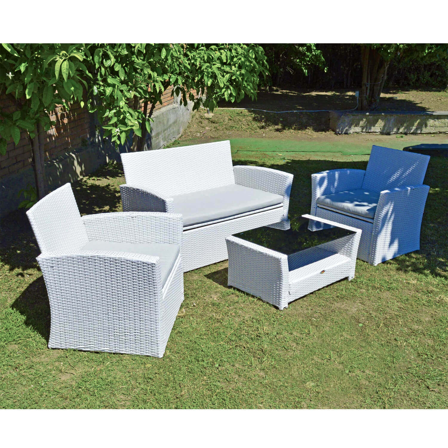 SALOTTO POLIRATTAN 130X75 BIANCO