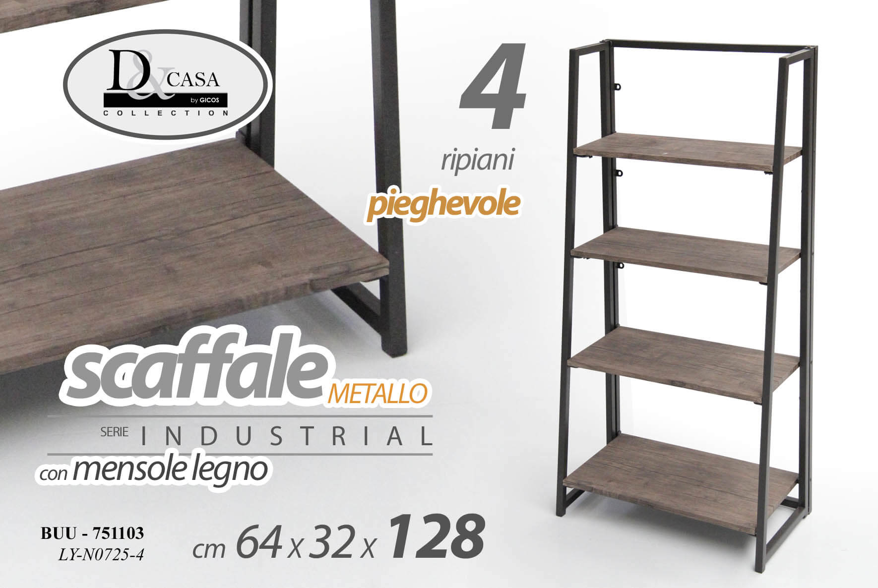 *SCAFFALE 4RIPIANI IN LEGNO CM.64X32X18