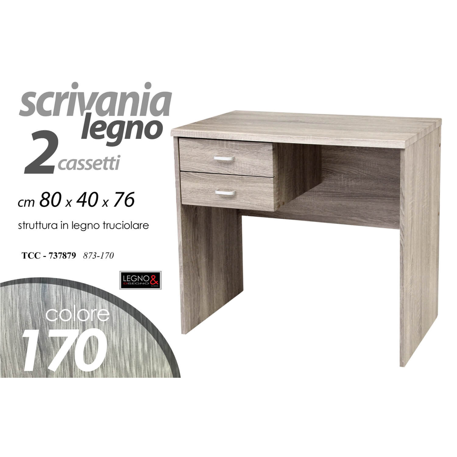 SCRIVANIA 2 CASSETTI CM.80X40X76 COLORE OLMO