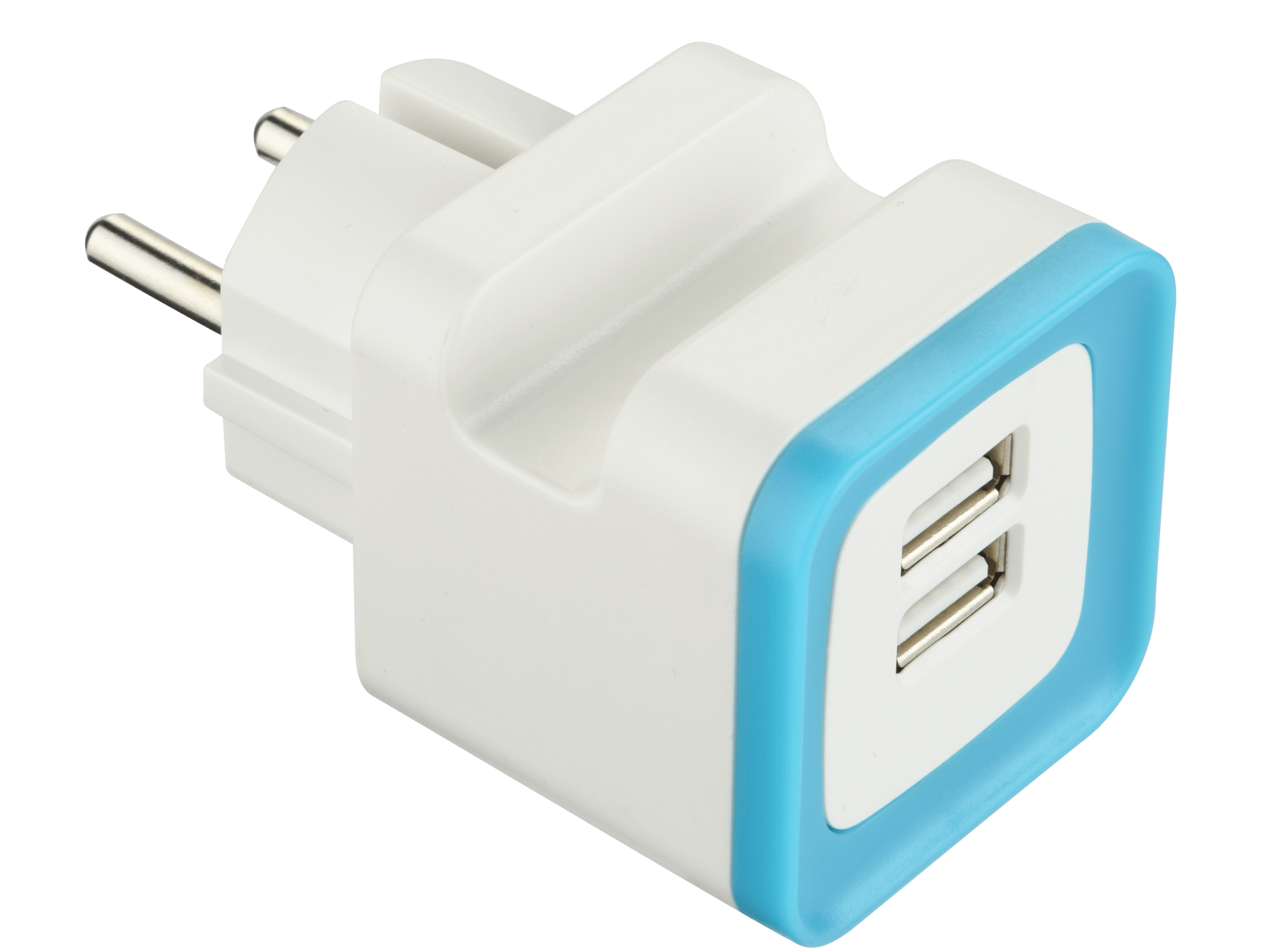 ADATTATORE SCHUKO CON 2 USB 2.4 AZZURRO