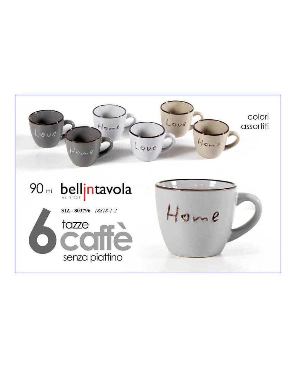 SET6 TAZZINE CAFFE'90ML.ASSORTITE