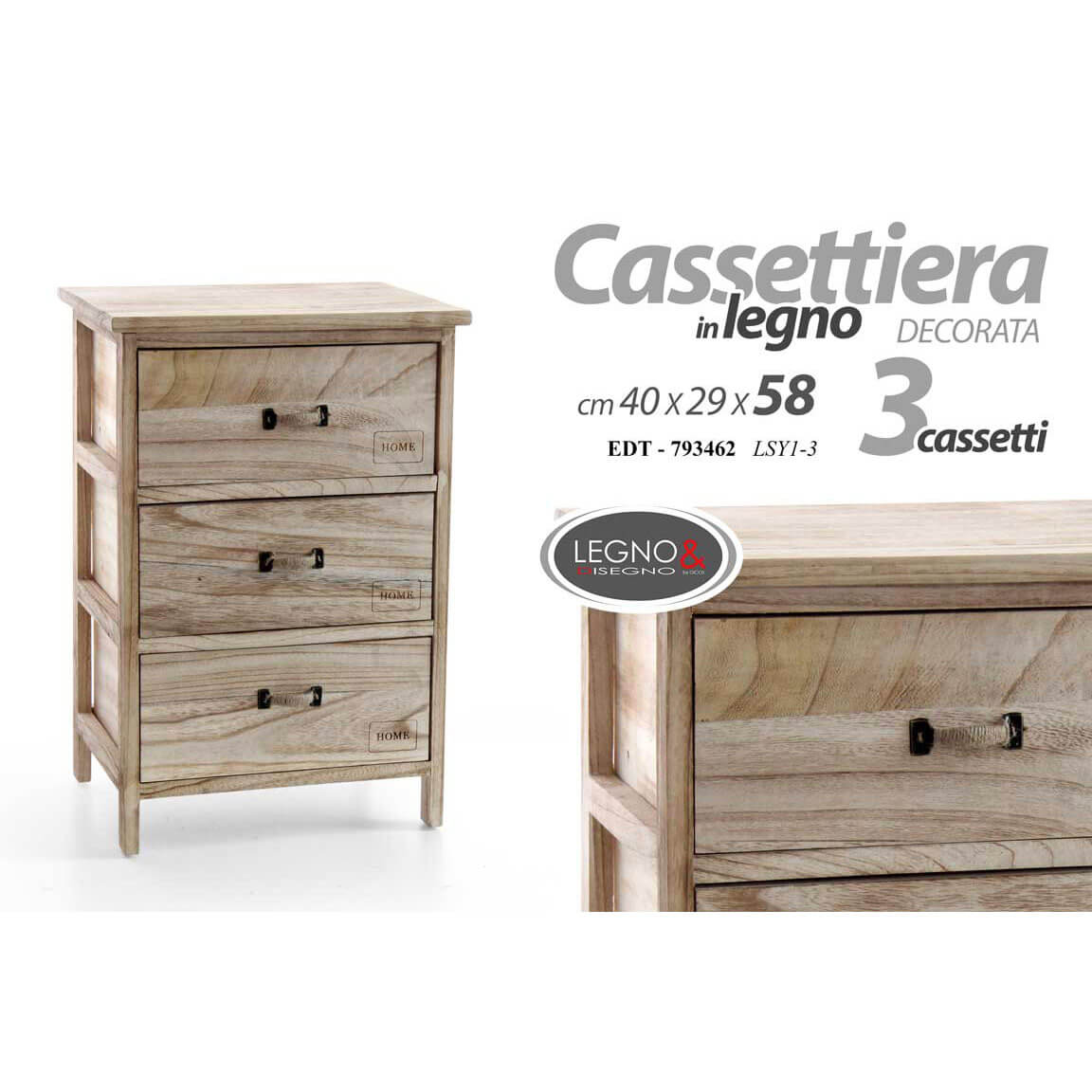 CASSETTIERA 3CASS.CM.40X29X58 LEGNO