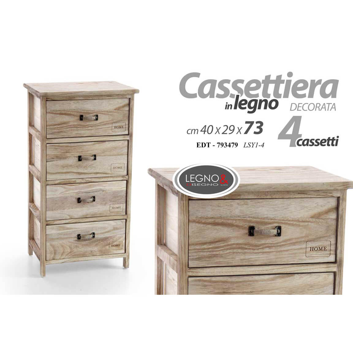 CASSETTIERA 4CASS.CM.40X29X73 LEGNO