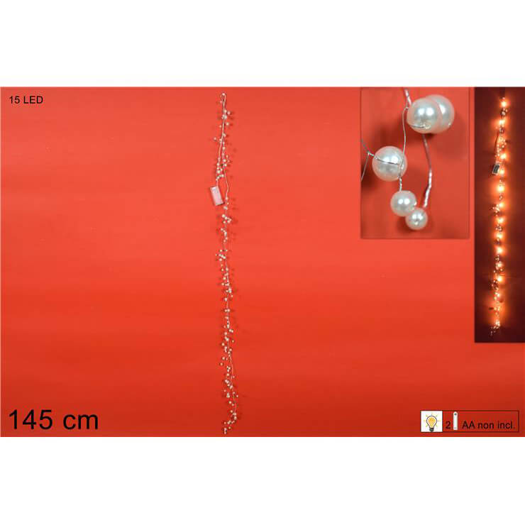 GHIRLANDA PERLE CON 15LED CM.145 A BATTERIA