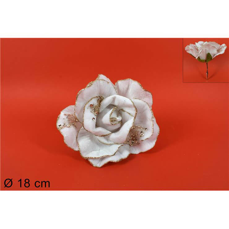 ROSA CON GLITTER PINZETTA CM.18 BIANCO