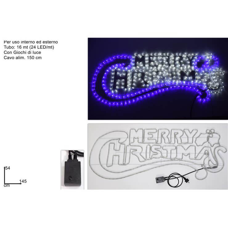 SCRITTA MERRY CHRISTMAS 24LED BIANCO/BLU