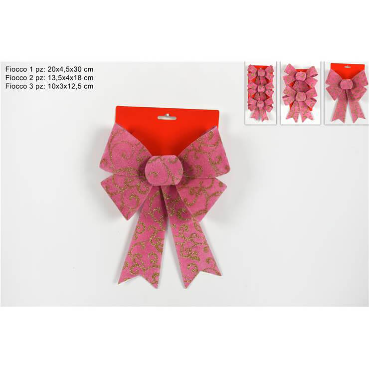 SET3 FIOCCHI VELLUTO ROSA GLITTER ORO