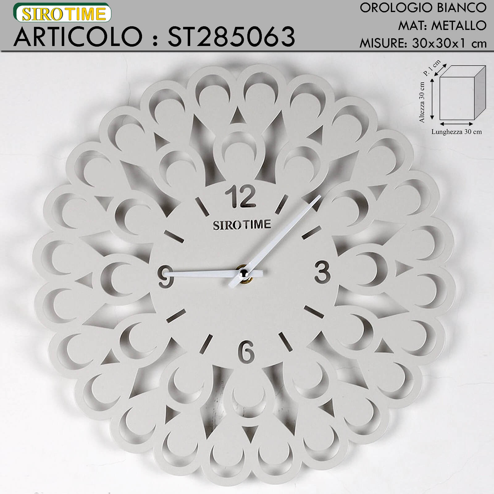 *OROLOGIO BIANCO CM. 30X30