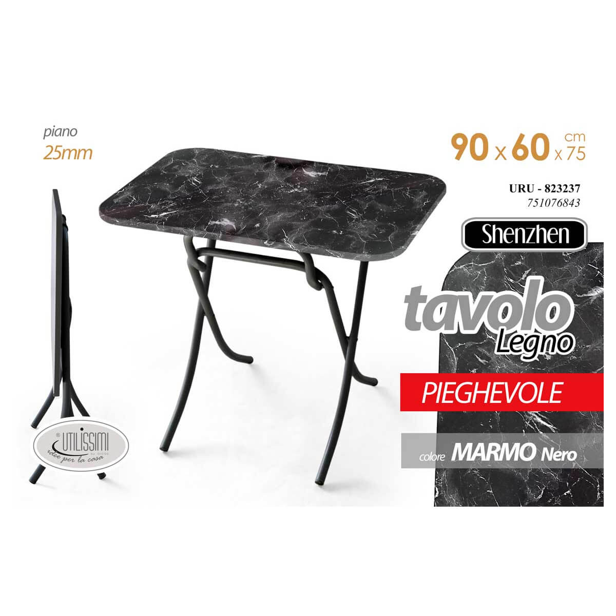 TAVOLO PIEGHEVOLE CM. 90X60X75H NERO MARMO