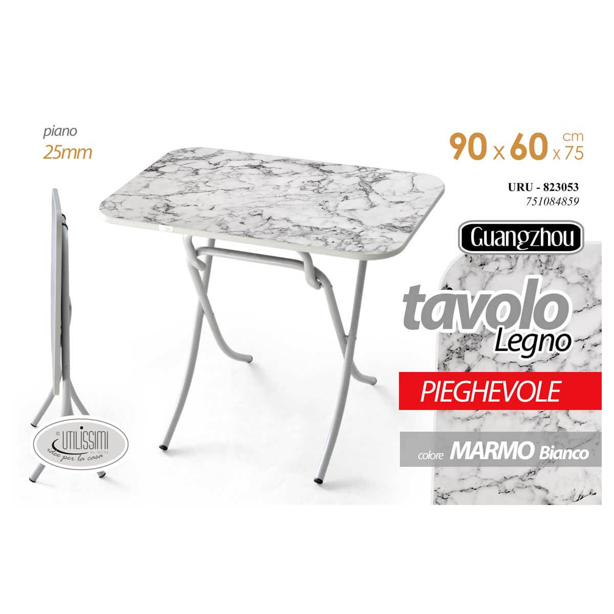 TAVOLO PIEGHEVOLE CM. 90X60X75H BIANCO MARMO