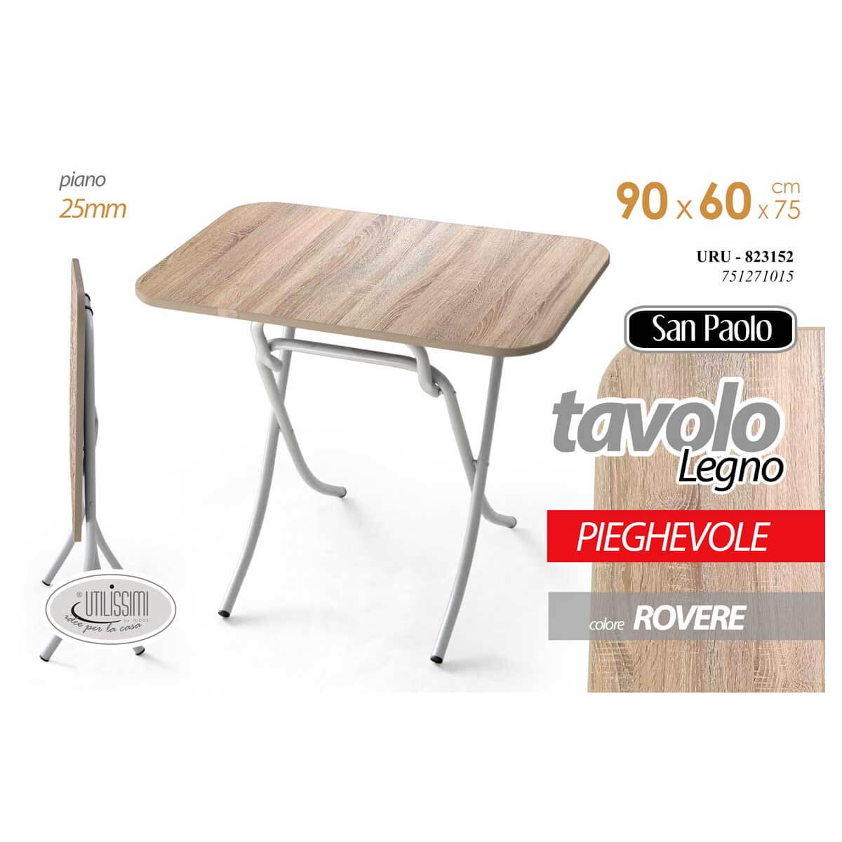 TAVOLO PIEGHEVOLE CM. 90X60X75H ROVERE