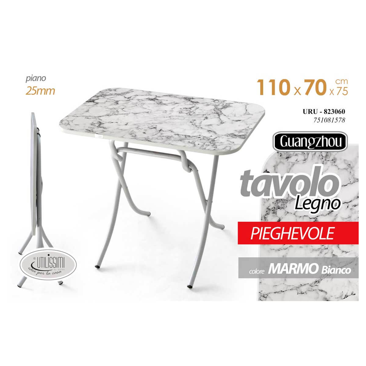 TAVOLO PIEGHEVOLE CM. 110X70X75H BIANCO MARMO