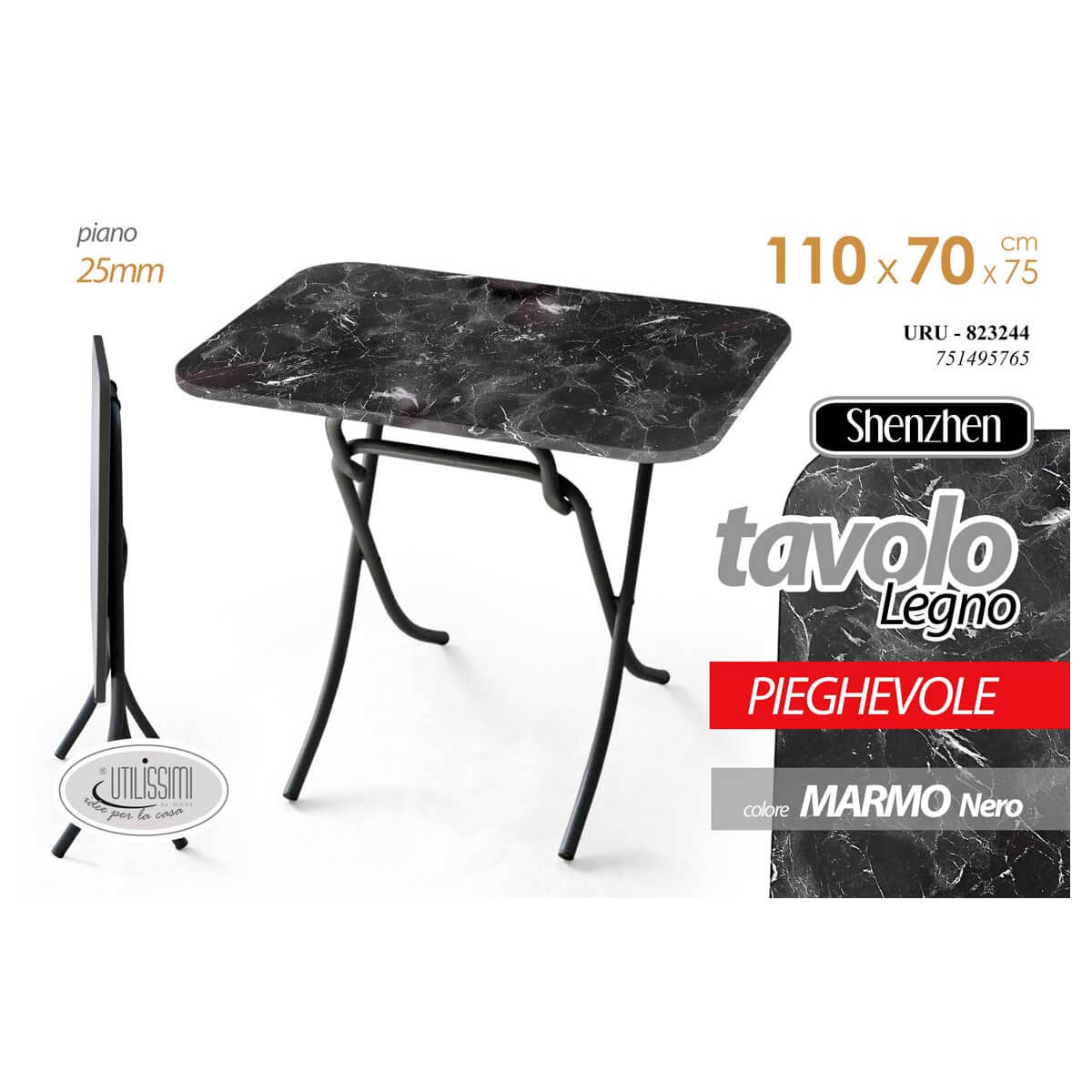 TAVOLO PIEGHEVOLE CM. 110X70X75H NERO MARMO