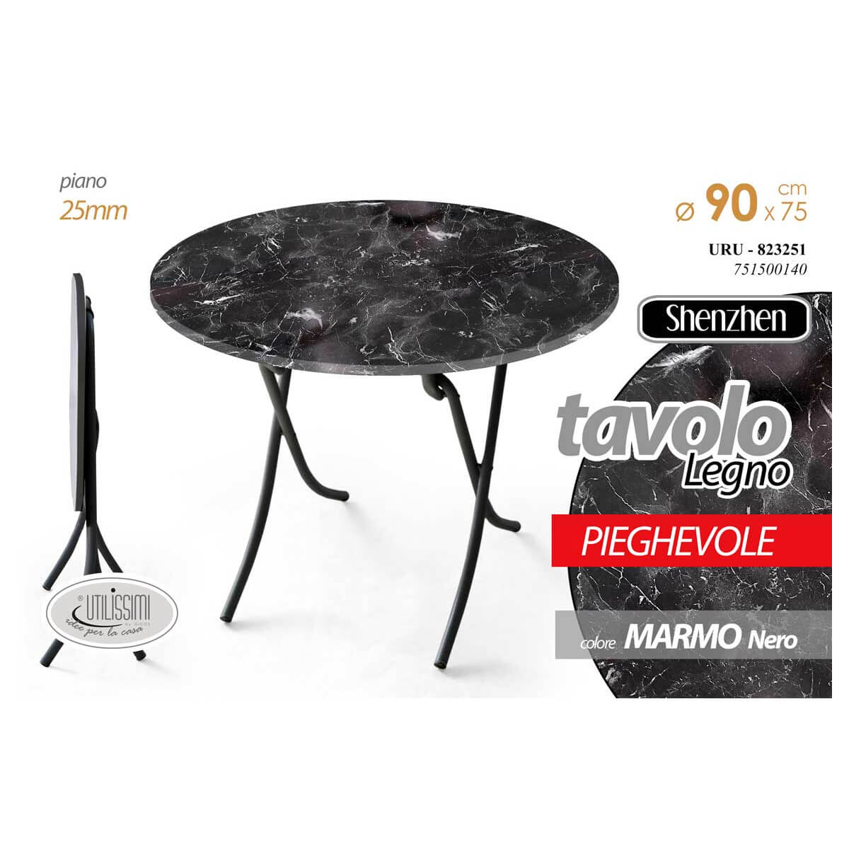 TAVOLO PIEGHEVOLE DM. 90X75H NERO MARMO