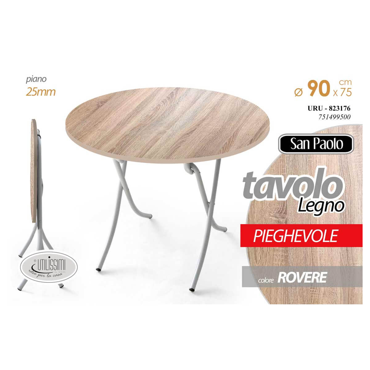 TAVOLO PIEGHEVOLE DM. 90X75H ROVERE