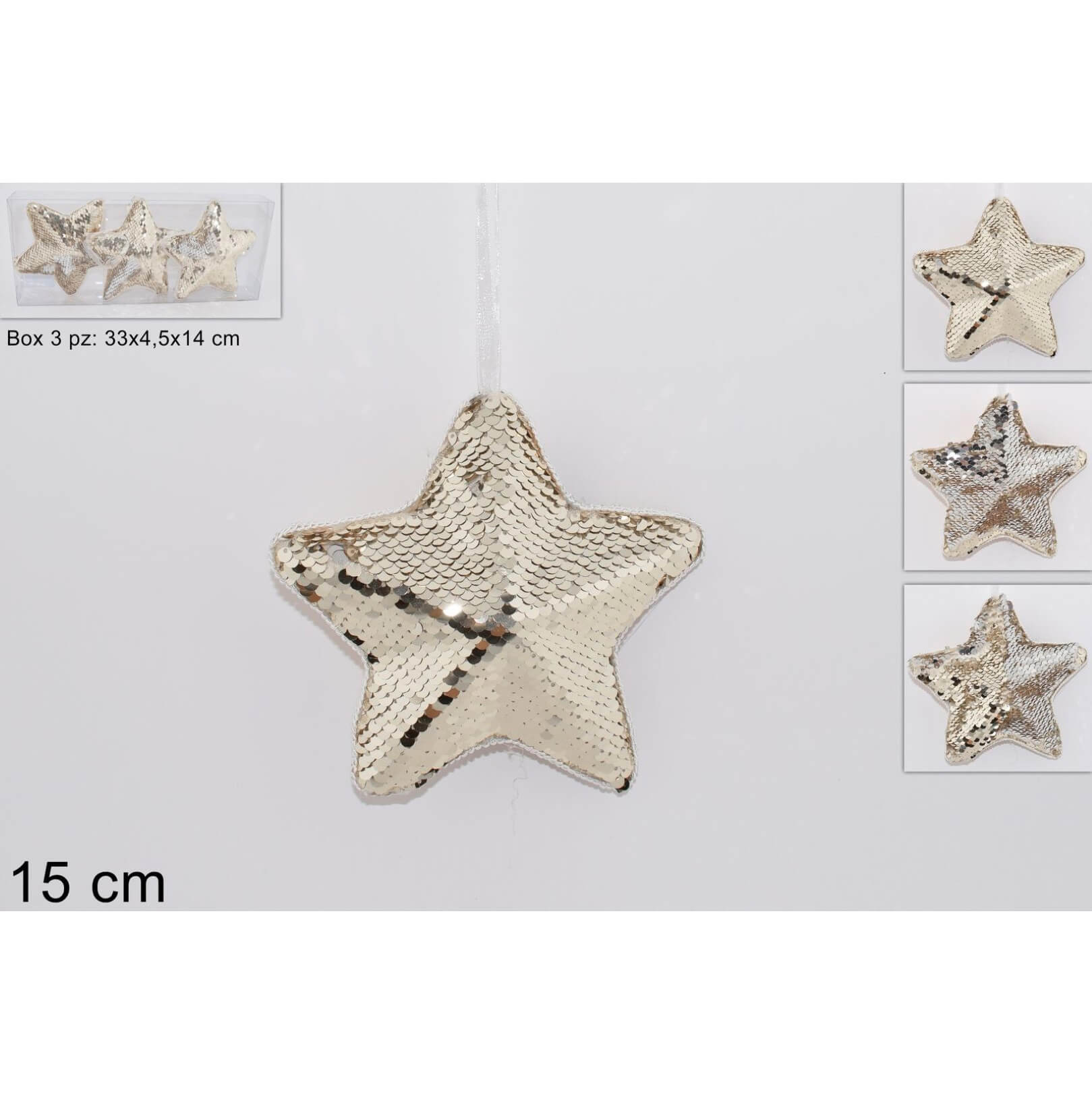 STELLE CM.15 CON PAILLETTES SILVER/BIANCO PZ.3