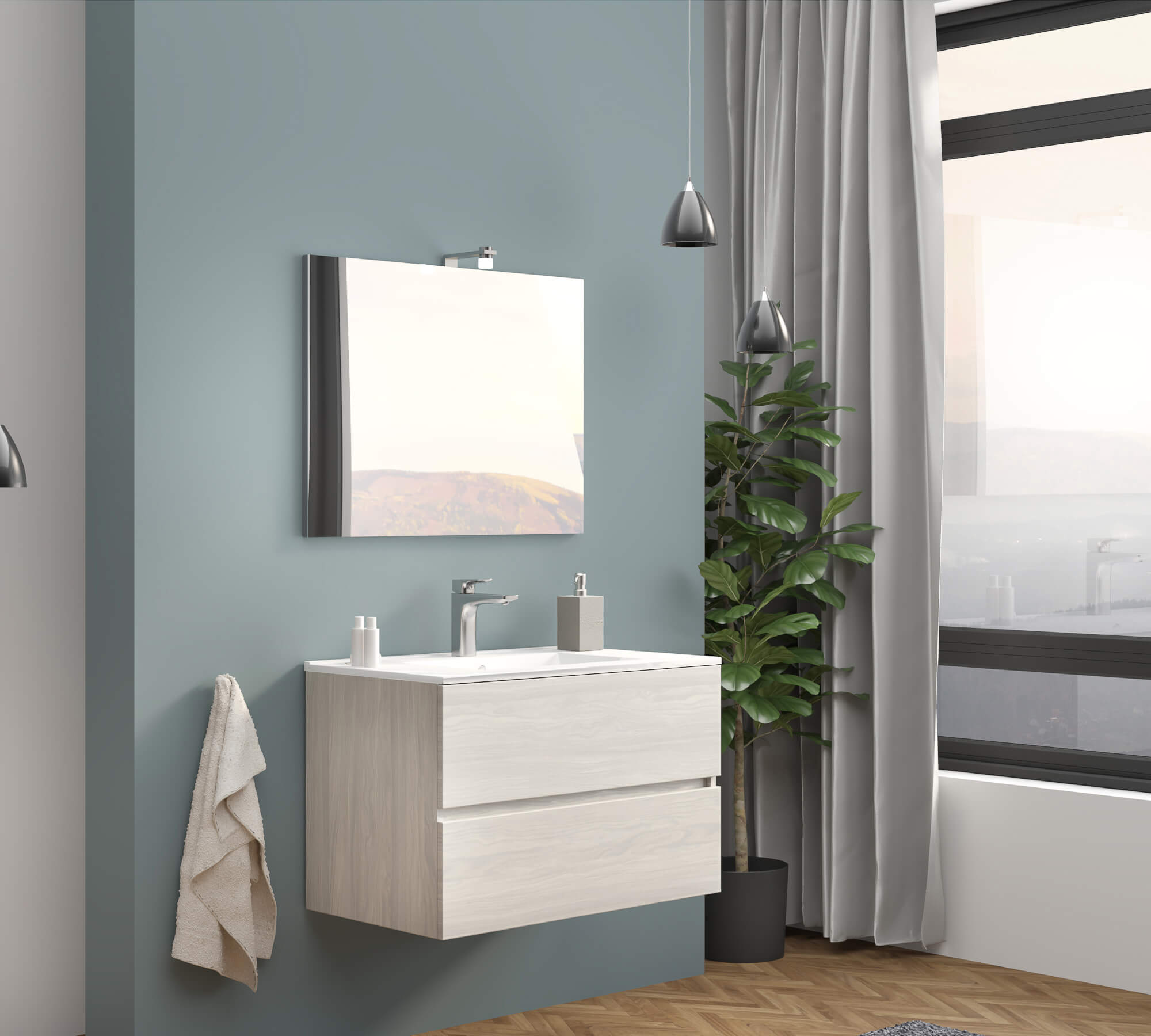 MOBILE BAGNO SOSPESO EASY80 ROVERE GRIGIO