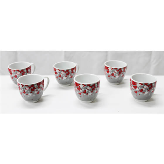 SET 6 TAZZINE CAFFE S/P CUORI ROSSI