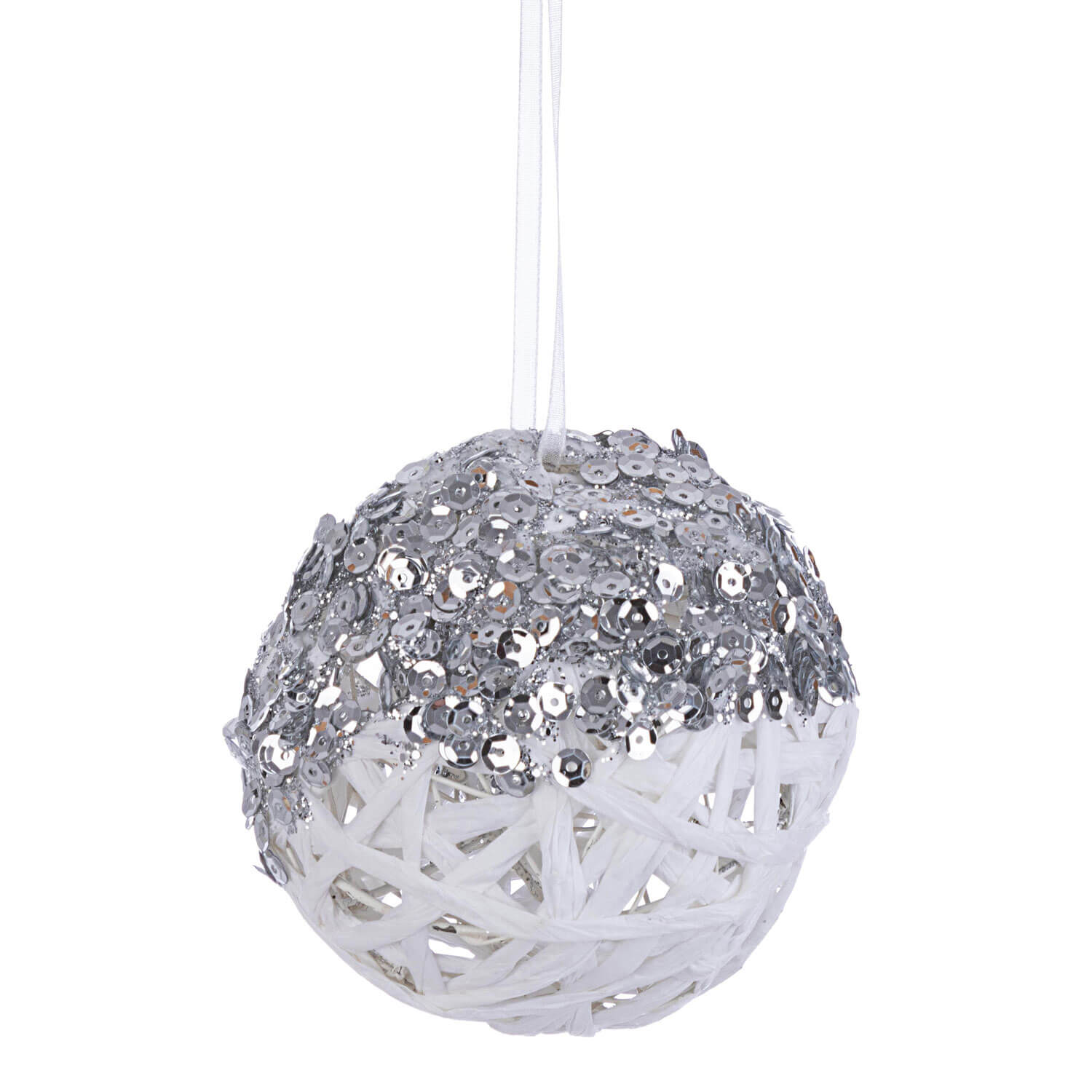 DECORAZIONE PALLA GLITTER D.10 BIANCO/ARGENTO