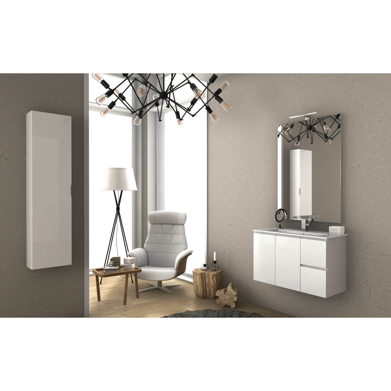 MOBILE BAGNO GIULIA CM.80X36 BIANCO LUCIDO.