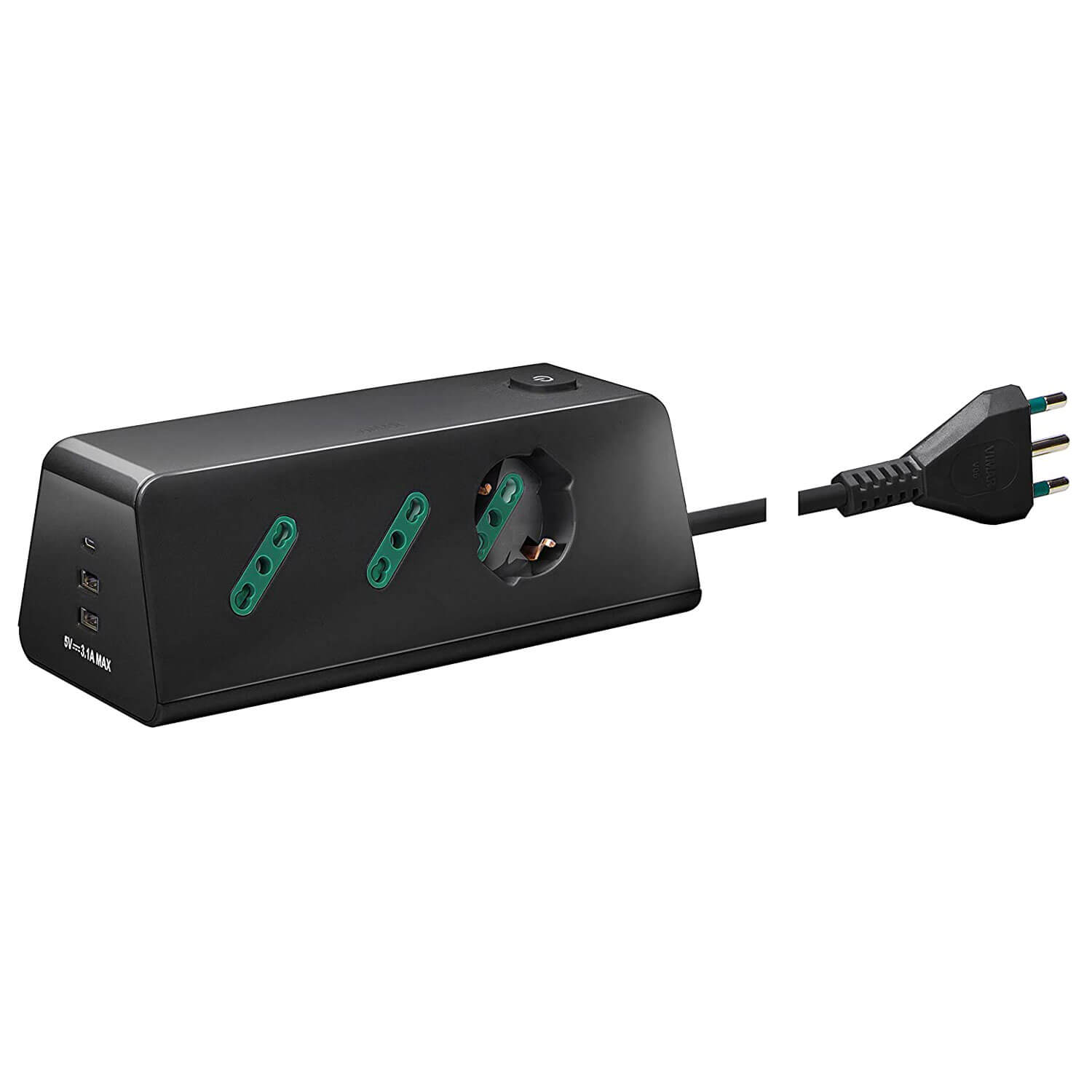 PRESA SCRIVANIA 1 UNIVERSALE NERO 2P7/11+3USB+S17