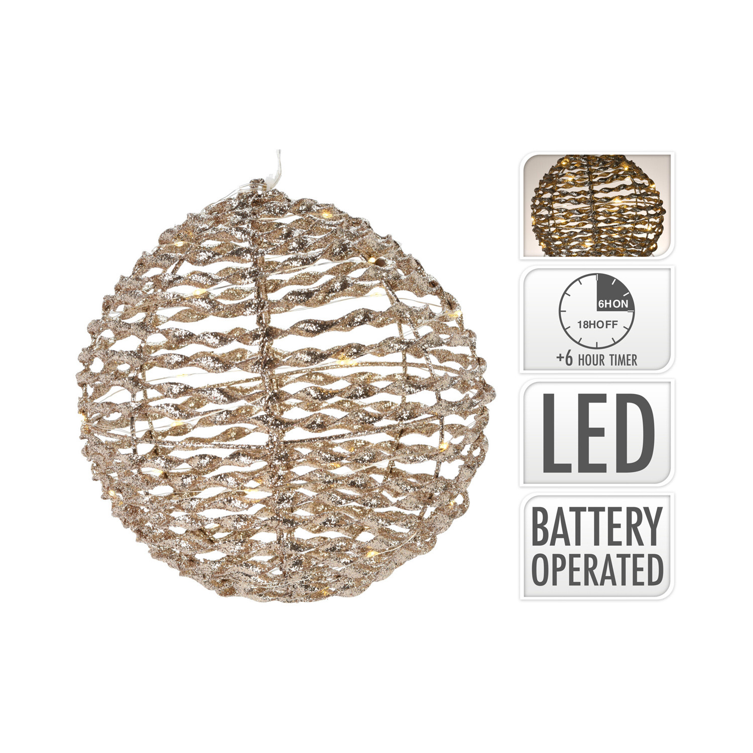 SFERA D.20 30LED CALDO ORO A BATTERIA 3XAA