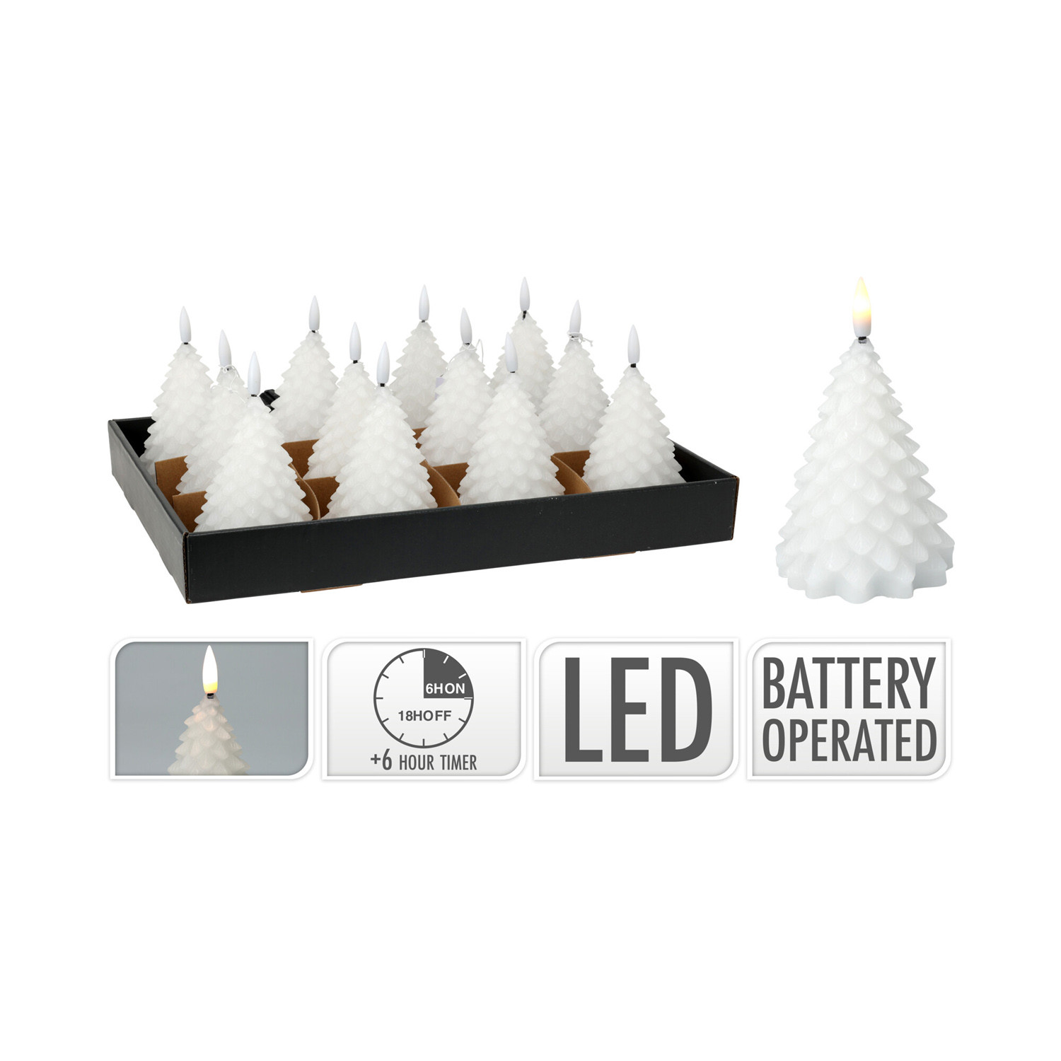 CANDELA ALBERO BIANCO H.11 C/LED A BATTERIA