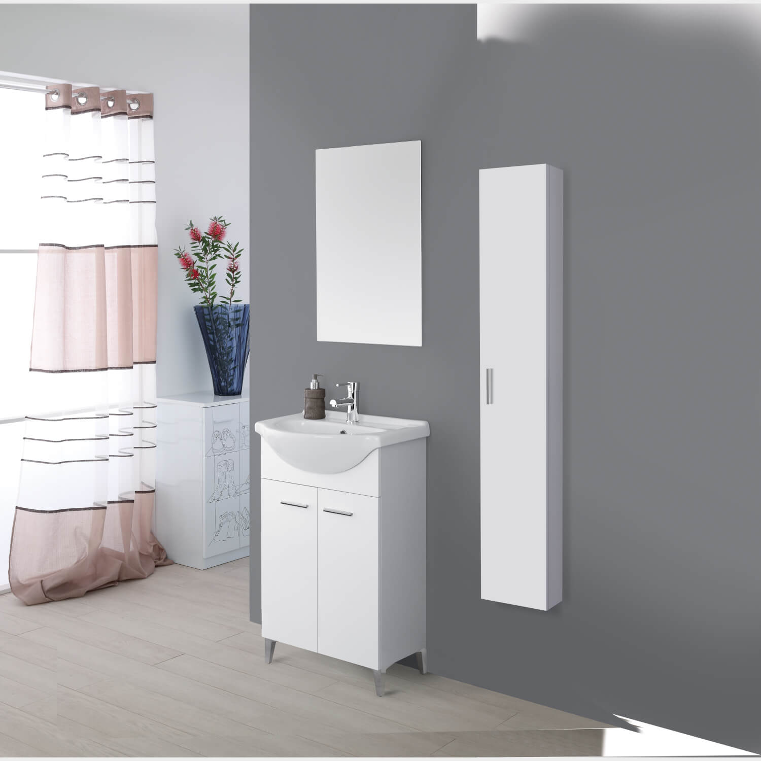 MOBILE BAGNO C/SPECCHIO CM.56X87H BIANCO LUCIDO