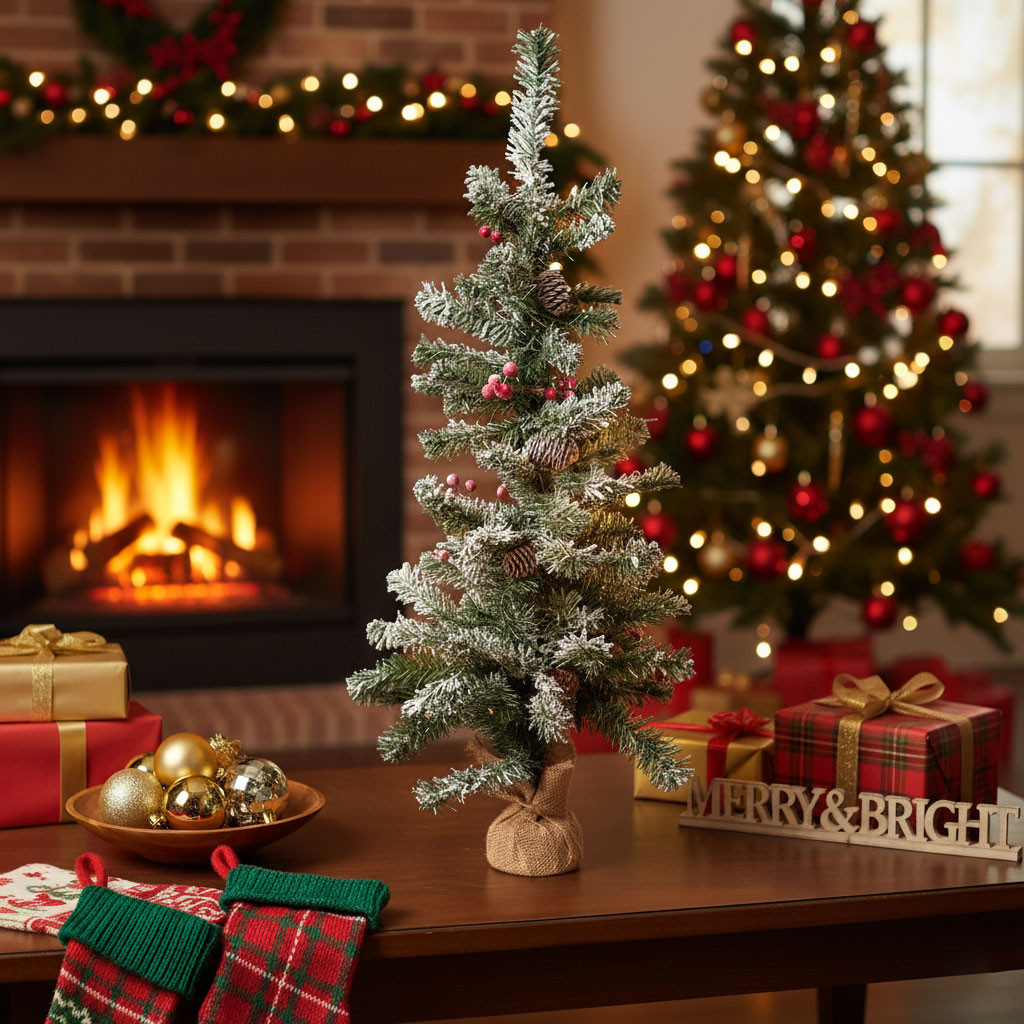 ALBERO CM.90 CON BACCHE E PIGNE INNEVATO