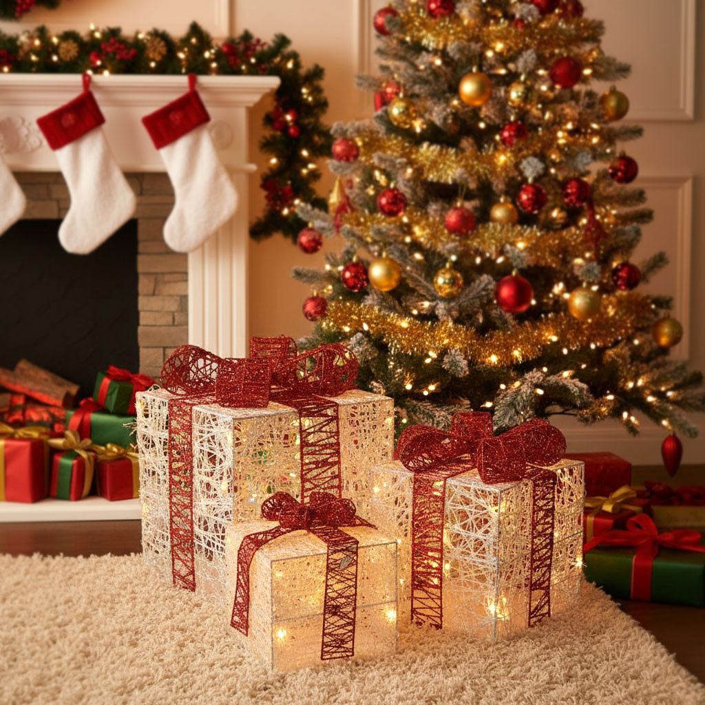 SET 3 SCATOLA CON LED BIANCO