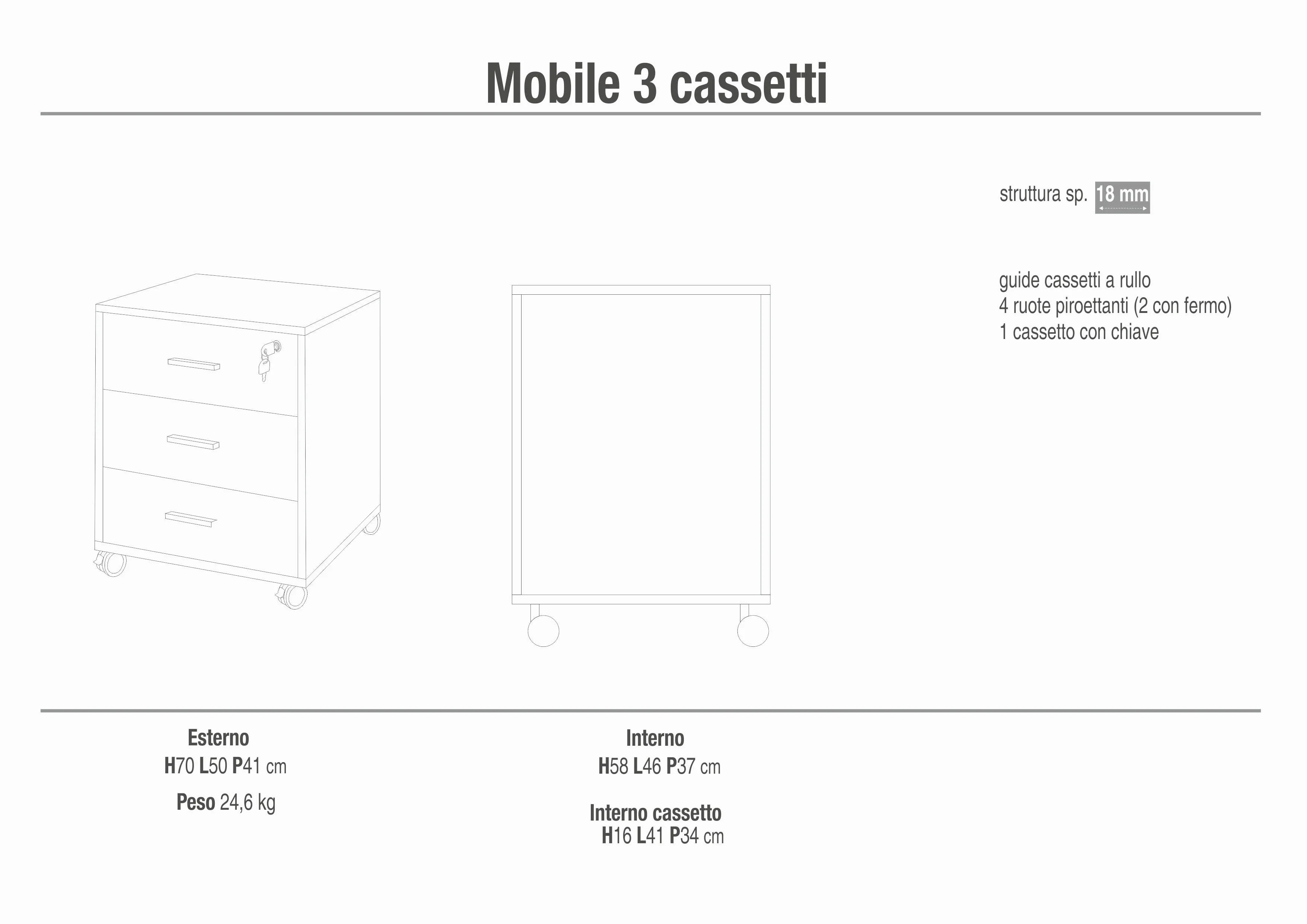 CASSETTIERA 3 CASSETTI CM.50X41X70H OLMO/BIANCO