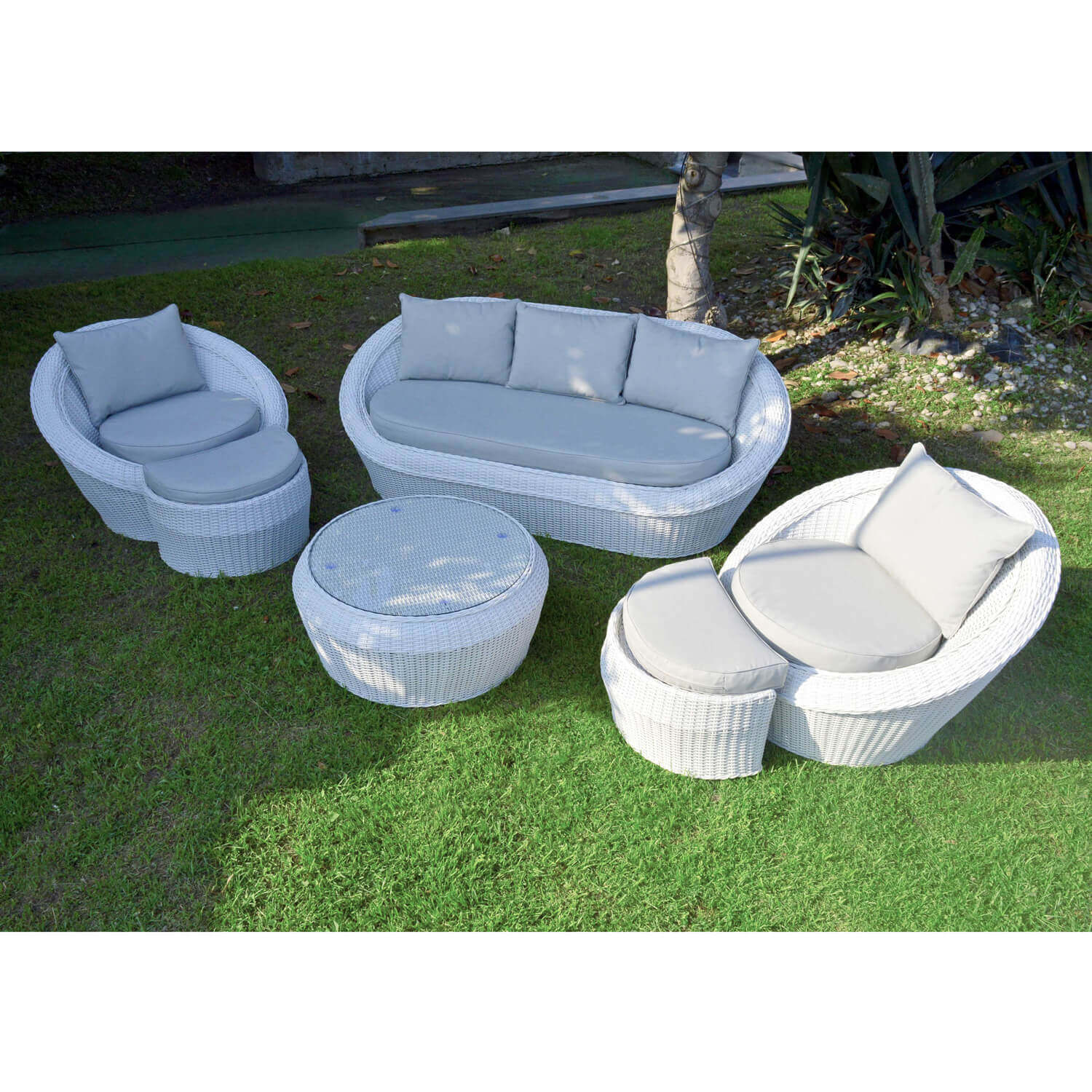 SALOTTO POLYRATTAN CM.200X91 BIANCO