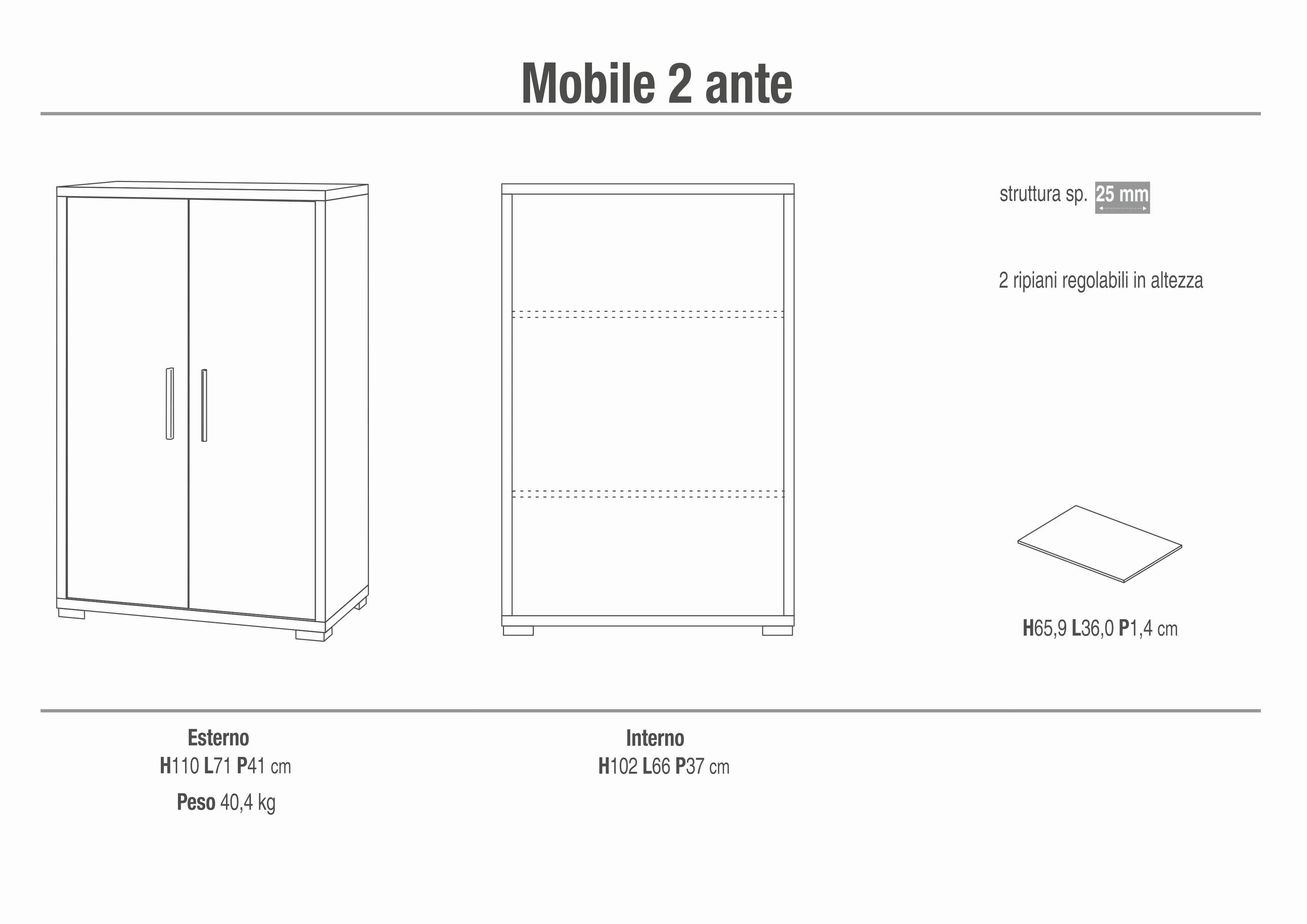 MOBILE 2ANTE CM.71X41X110 OSSIDO B.CO