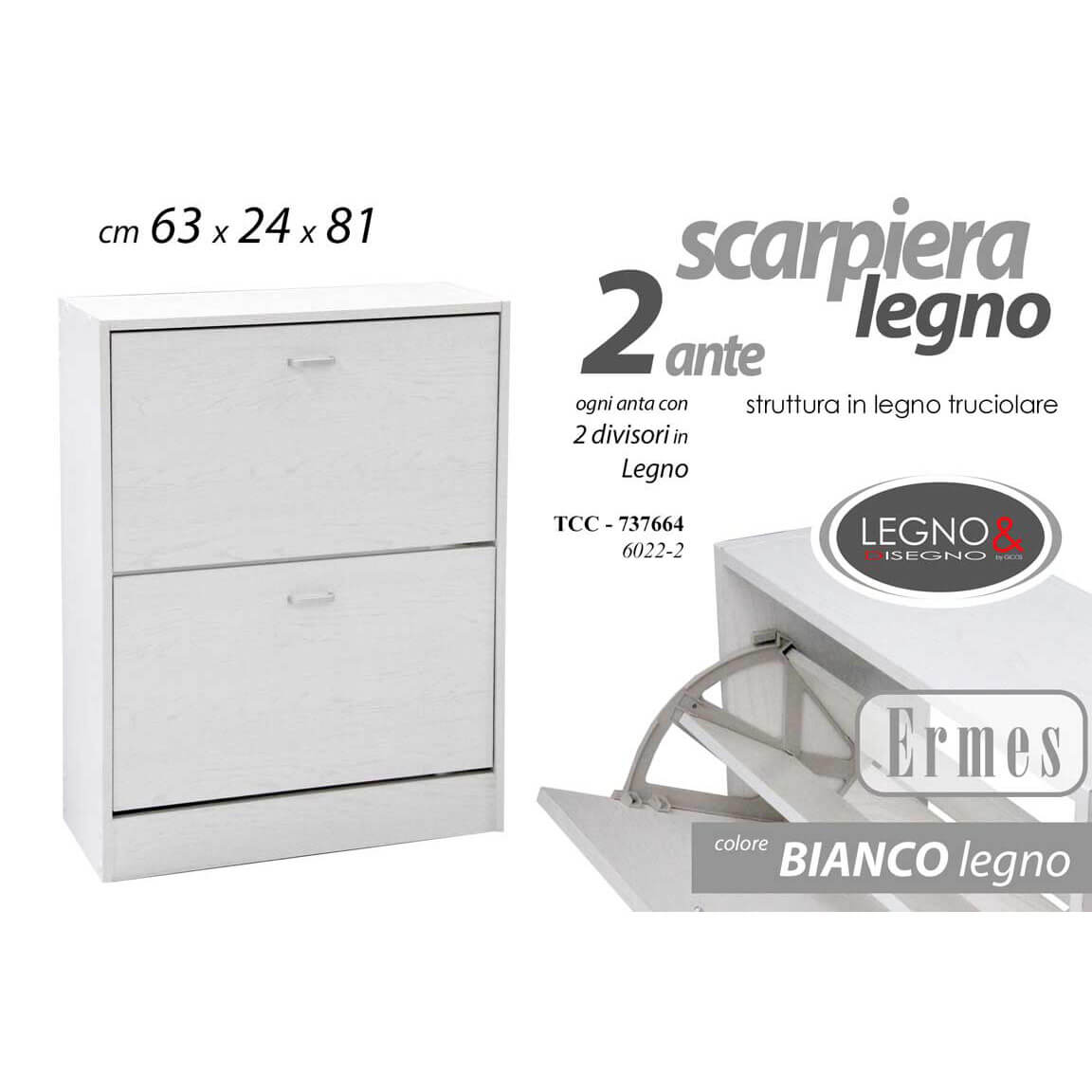 SCARPIERE 2P.ERMES CM.63X24X81 BIANCO