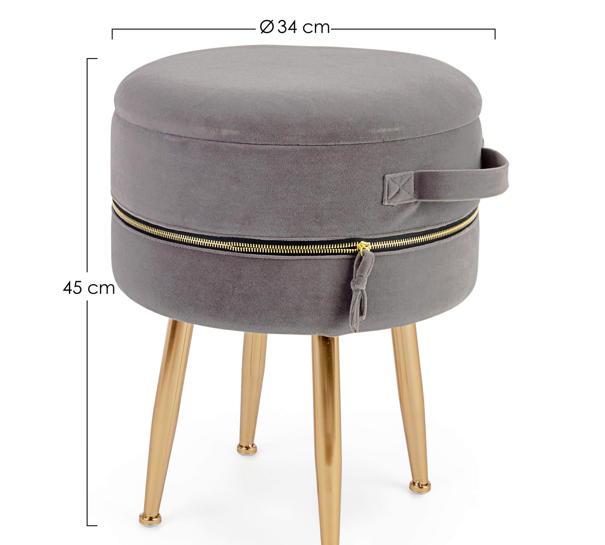 *SGABELLO CONTENITORE PAVLINA VELLUTO D.34 GRIGIO