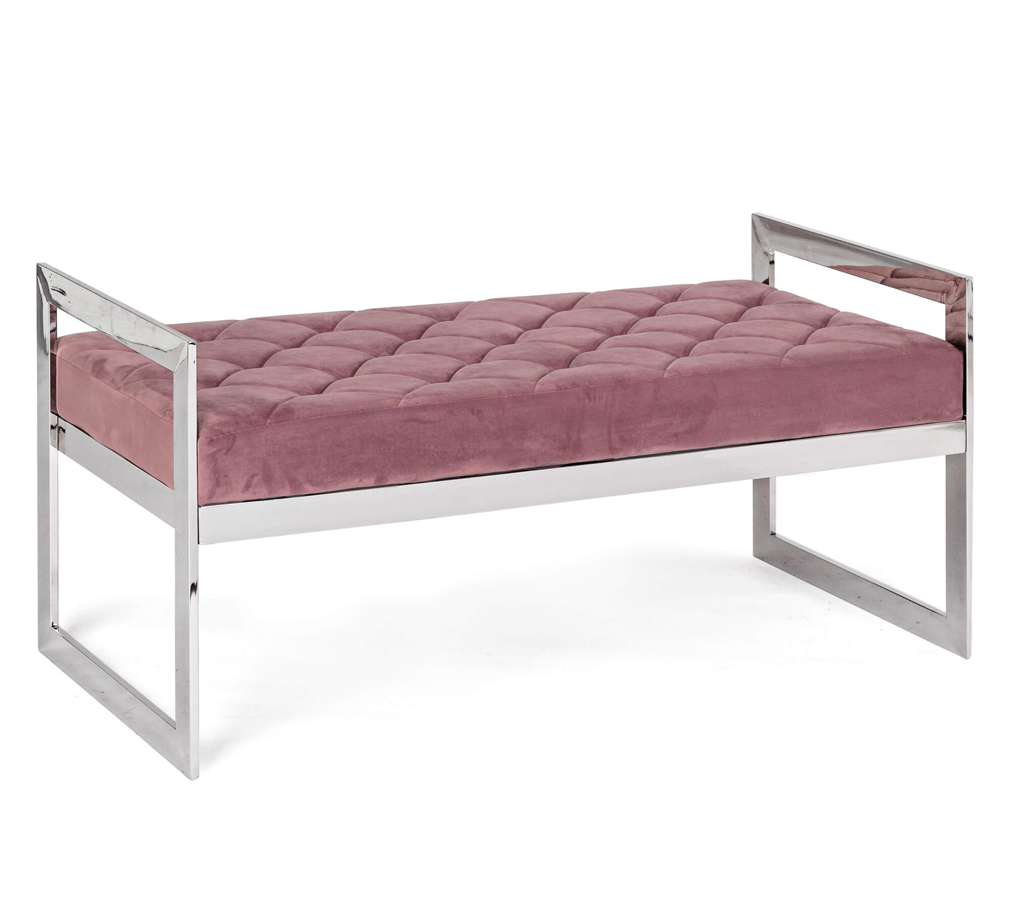 *PANCA SVEVA VELLUTO CM.97X44 ROSA STRUTT.ACCIAIO