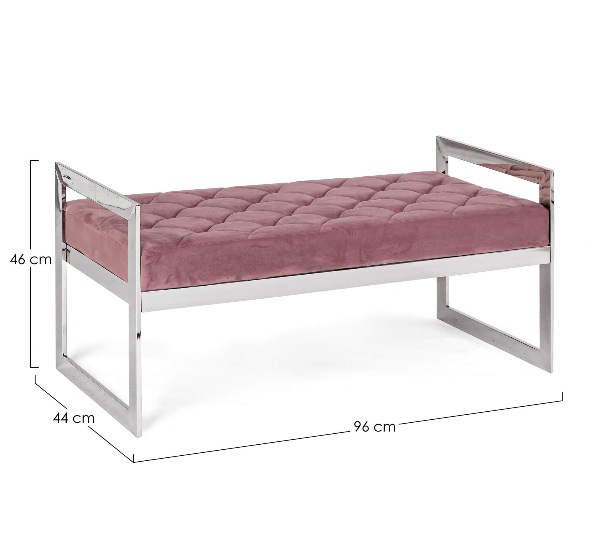 *PANCA SVEVA VELLUTO CM.97X44 ROSA STRUTT.ACCIAIO
