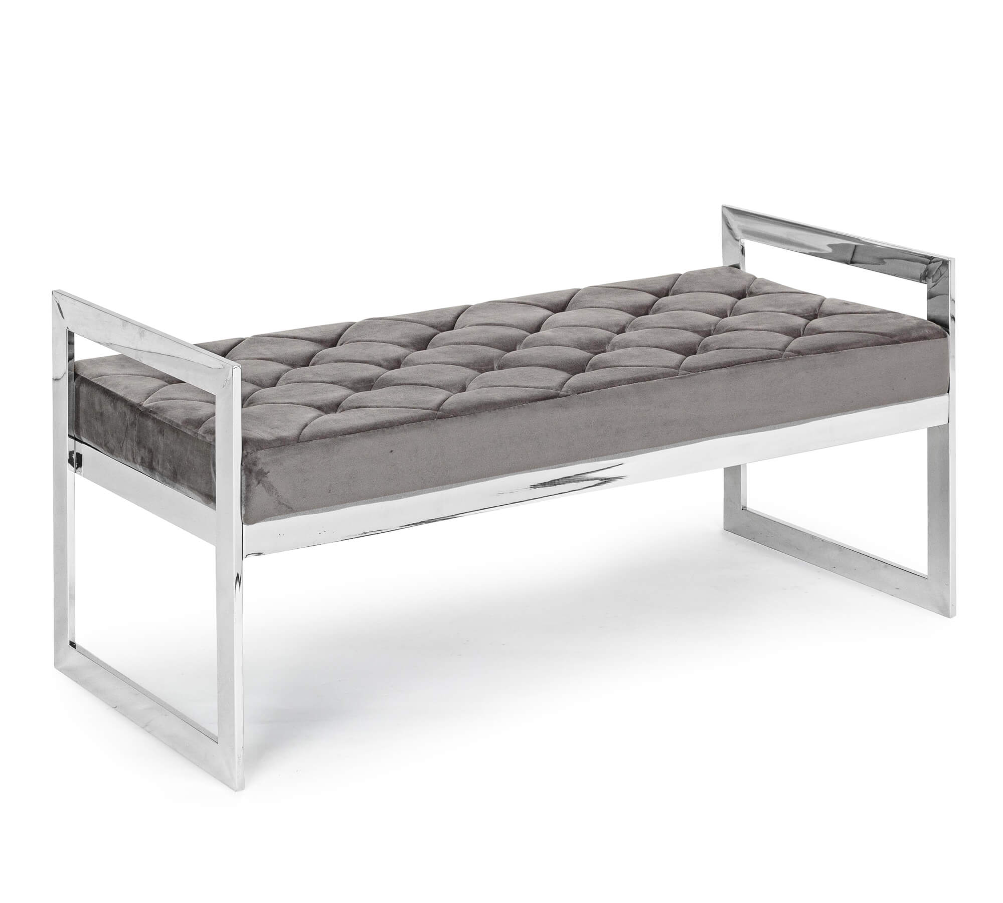 *PANCA SVEVA VELLUTO CM.97X44 GRIGIO STRUTT.ACCIAI