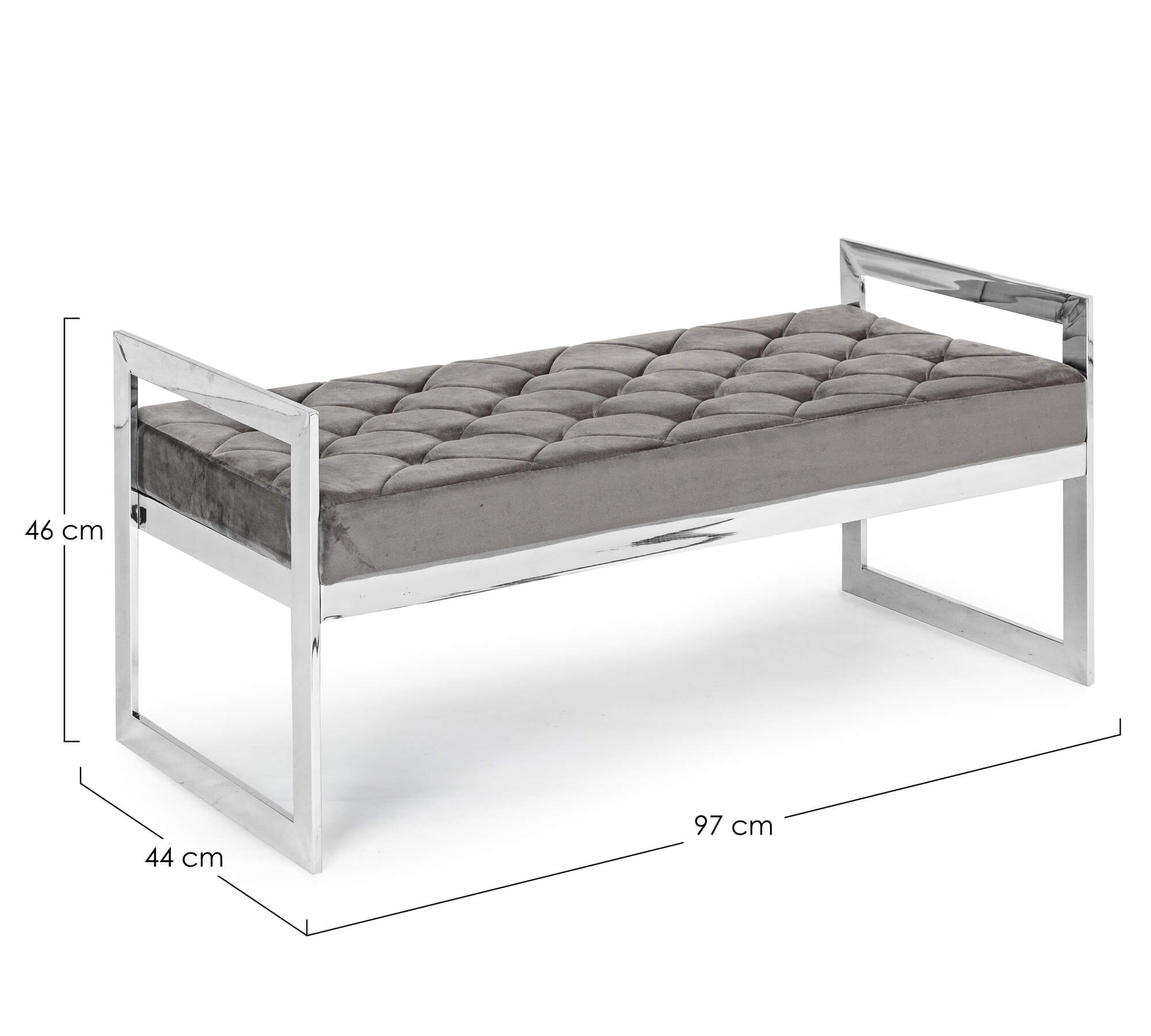 *PANCA SVEVA VELLUTO CM.97X44 GRIGIO STRUTT.ACCIAI
