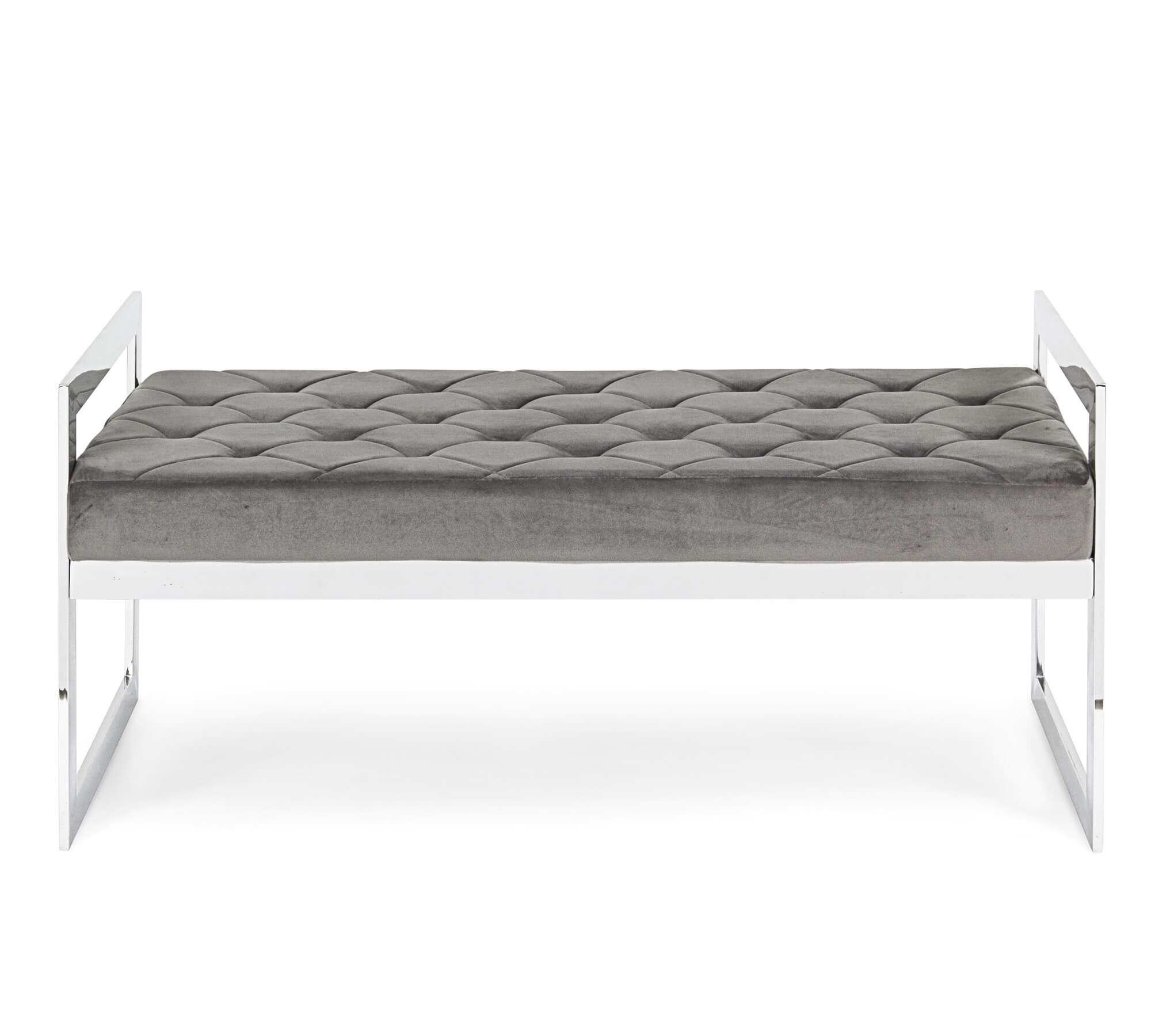 *PANCA SVEVA VELLUTO CM.97X44 GRIGIO STRUTT.ACCIAI