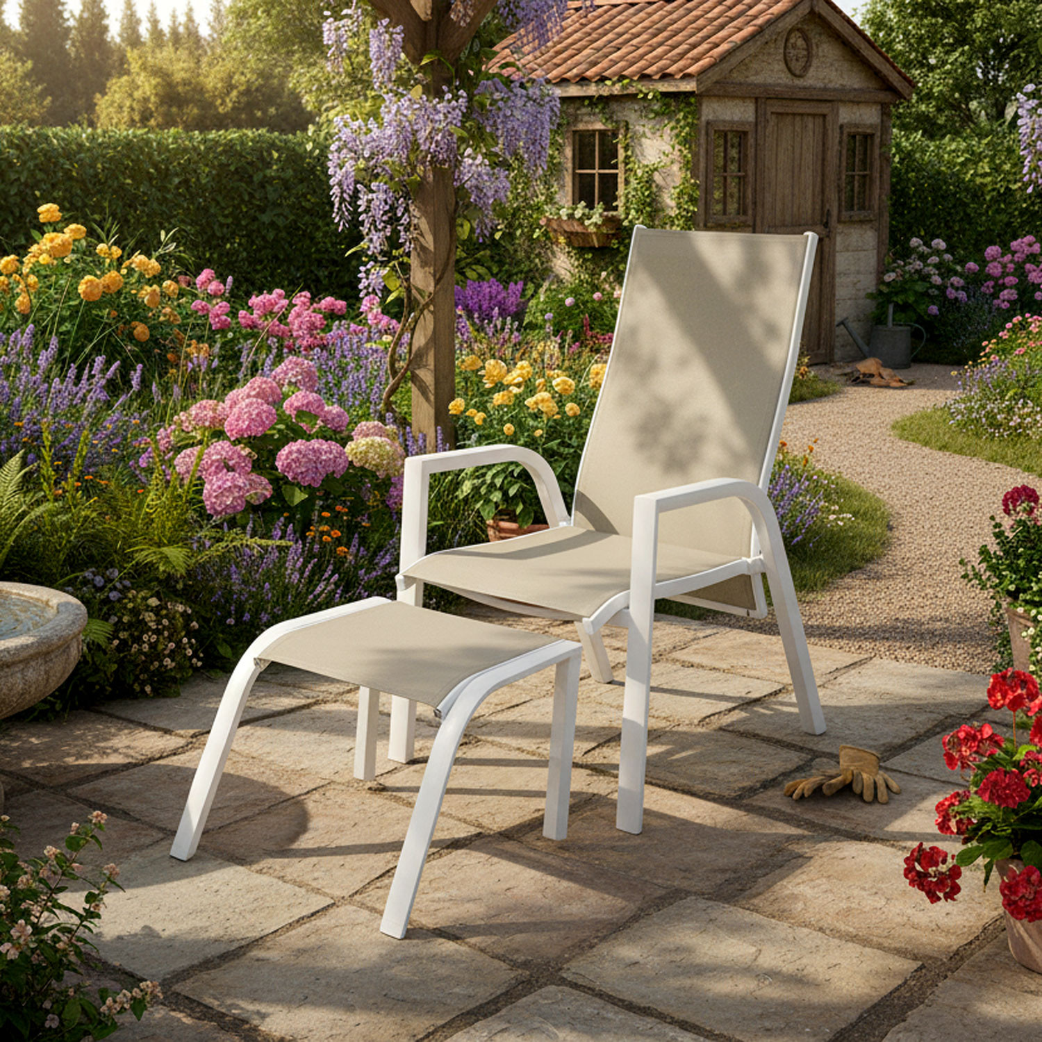 POLTRONA RECLINABILE CON POGGIAPIEDI BIANCA